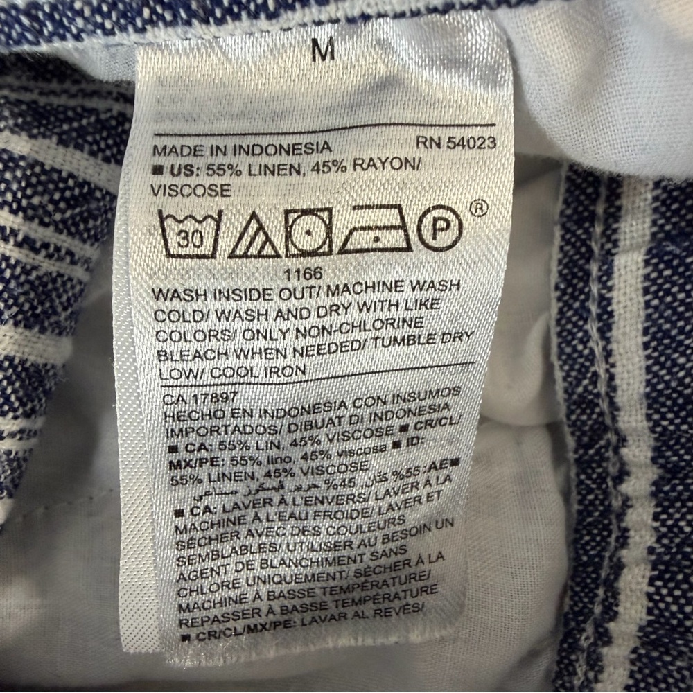 Old Navy blue white striped linen blend pants size medium drawstring wide leg - Picture 15 of 15